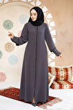 Boncuk İşlemeli Füme Tesettür Abaya 61365FU