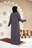 Boncuk İşlemeli Füme Tesettür Abaya 61365FU