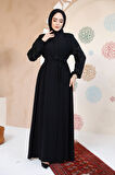 Kolları Desenli Siyah Tesettür Abaya 61366S