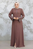 Nakış Desenli Gül Kurusu Tesettür Abaya 98221GK