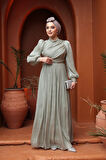 Drape Detaylı Mint Tesettür Abiye Elbise 44081MINT