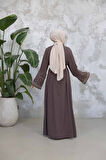 Nakış Desenli Kahverengi Tesettür Abaya Takım 29126KH