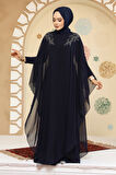 Panço Detaylı Lacivert Tesettür Abaya 25908L