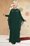 Panço Detaylı Zümrüt Yeşili Tesettür Abaya 25908ZY