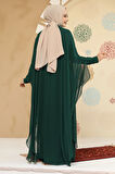 Panço Detaylı Zümrüt Yeşili Tesettür Abaya 25908ZY