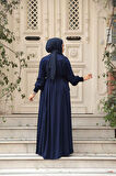 Kemerli Lacivert Tesettür Elbise 23841L