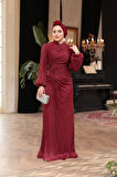 Drapeli Bordo Tesettür Abiye Elbise 50781BR