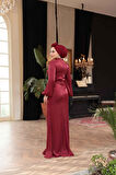Drapeli Bordo Tesettür Abiye Elbise 50781BR