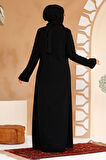 Boncuk İşlemeli Siyah Tesettür Ferace 29127S