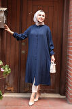Düğmeli Lacivert Tesettür Tunik 70551L