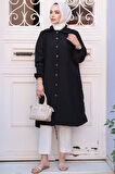 Düğmeli Siyah Tesettür Tunik 70881S