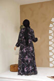 Çiçek Desenli Siyah Tesettür Elbise 27960S