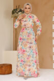 Çiçek Desenli Sarı Tesettür Elbise 27984SR