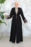 Nakış Desenli Siyah Tesettür Abaya Takım 29128S