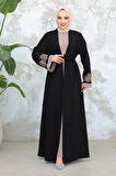 Nakış Desenli Siyah Tesettür Abaya Takım 29128S