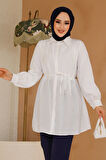Düğmeli Beyaz Tesettür Tunik 10025B