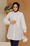 Düğmeli Beyaz Tesettür Tunik 10025B