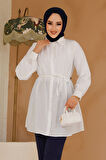 Düğmeli Beyaz Tesettür Tunik 10025B