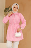 Düğmeli Pembe Tesettür Tunik 10025P