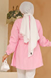 Düğmeli Pembe Tesettür Tunik 10025P