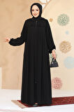 Fermuarlı Siyah Tesettür Abaya 45295S