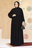 Fermuarlı Siyah Tesettür Abaya 45295S