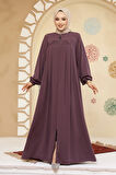 Fermuarlı Gül Kurusu Tesettür Abaya 45295GK