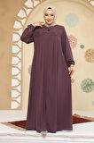 Fermuarlı Gül Kurusu Tesettür Abaya 45295GK