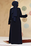 Fermuarlı Lacivert Tesettür Abaya 45298L