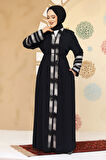 Desenli Lacivert Tesettür Abaya 45303L