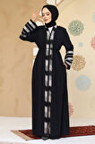 Desenli Lacivert Tesettür Abaya 45303L