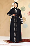 Desenli Lacivert Tesettür Abaya 45303L