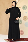 Düğme Detaylı Siyah Tesettür Abaya 45304S
