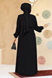 Düğme Detaylı Siyah Tesettür Abaya 45304S