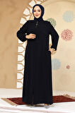 Düğme Detaylı Lacivert Tesettür Abaya 45304L