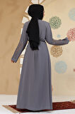 Desenli Gri Tesettür Abaya 45302GR
