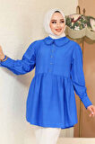 Bebe Yaka Sax Mavisi Tesettür Tunik 40691SX