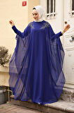 Panço Detaylı Sax Mavisi Tesettür Abaya Elbise 25908SX
