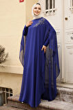 Panço Detaylı Sax Mavisi Tesettür Abaya Elbise 25908SX