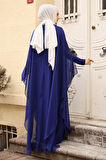 Panço Detaylı Sax Mavisi Tesettür Abaya Elbise 25908SX
