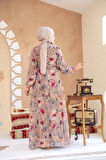 Çiçek Desenli Camel Tesettür Elbise 27987C