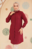 Düğmeli Bordo Tesettür Tunik 11734BR