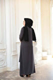 Boncuk İşlemeli Füme Tesettür Abaya 29120FU