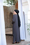 Boncuk İşlemeli Füme Tesettür Abaya 29119FU
