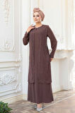 Boncuk İşlemeli Çikolata Tesettür Abaya 29119CK