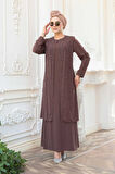 Boncuk İşlemeli Çikolata Tesettür Abaya 29119CK