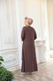 Boncuk İşlemeli Çikolata Tesettür Abaya 29119CK