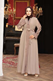 Nakış işlemeli Bej Tesettür Abaya 29114BEJ