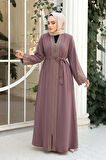 Nakış işlemeli Gül Kurusu Tesettür Abaya 29114GK