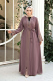 Nakış işlemeli Gül Kurusu Tesettür Abaya 29114GK